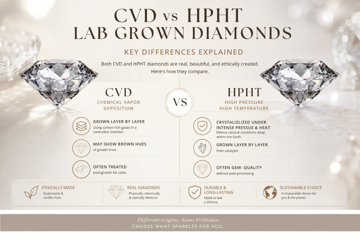CVD vs HPHT Lab Grown Diamonds