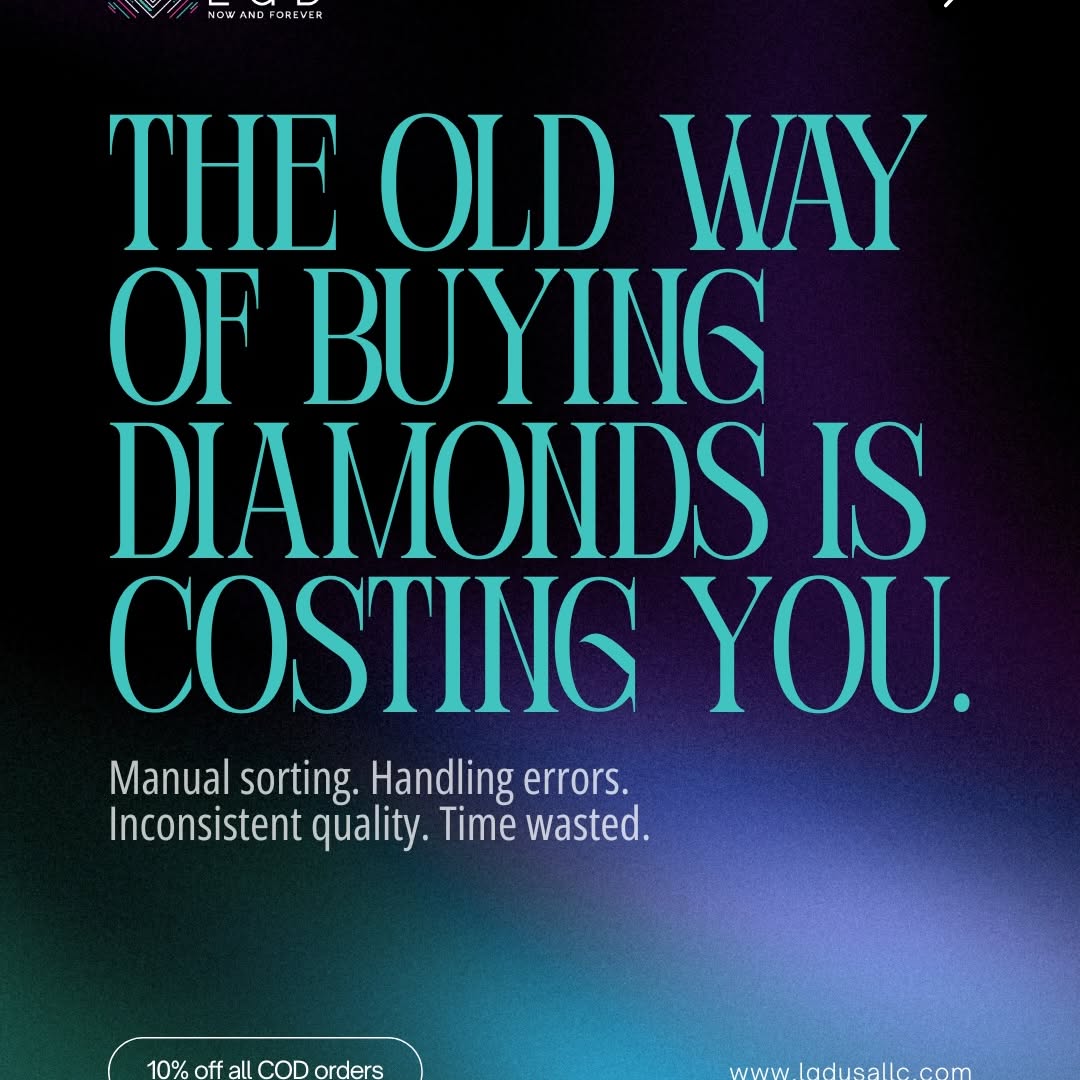 Still buying diamonds the old way? You’re losing time, money, and control without even realizing it.

Sealed bags change everything pre-verified, clearly labeled, precision-calibrated diamonds that are ready to use the moment they arrive. No manual sorting. No hidden errors. No wasted hours.

And now get 10% flat off every COD order. No codes. No conditions. Just smarter, faster, more reliable sourcing built for modern jewelry businesses.

If your process isn’t optimized, your margins aren’t either.

#LabGrownDiamonds #DiamondWholesaleUSA #JewelryManufacturing #B2BJewelry #diamondsupply 

(lab grown diamonds wholesale USA, diamond sealed bags benefits, calibrated diamonds supplier USA, jewelry manufacturing diamonds bulk, diamond wholesale suppliers USA, lab diamonds USA bulk orders, diamond sorting and packaging solution, B2B diamond supply USA, jewelry production diamonds USA, LGD USA LLC diamonds)